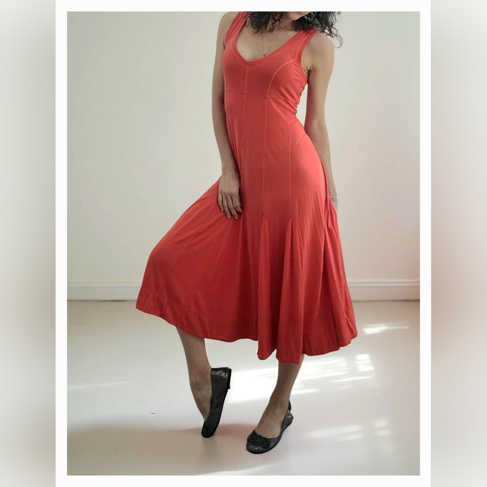 Deep V-Neck Flowy Midi Dress - Picture 2 of 4